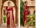 Royal Crimson Hand-Woven Silk Bridal Saree with Antique Zari Work