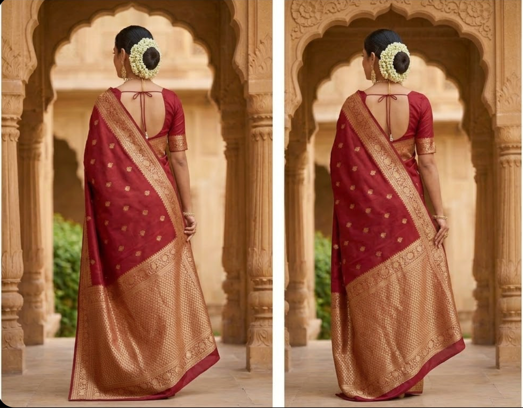 Royal Crimson Hand-Woven Silk Bridal Saree with Antique Zari Work